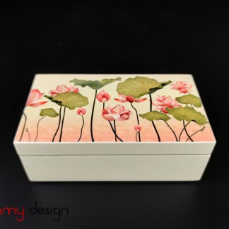 Cream rectangle lacquer box with lotus pattern 8*14cm